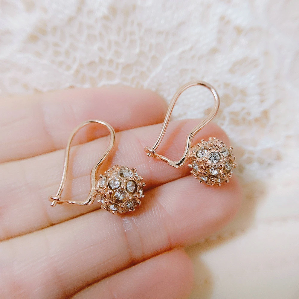 ZHOUYANG Drop Earrings For Women Classic Style Lucky Crystal Ball Rose Gold Color Party Wedding Gift Fashion Jewelry E688