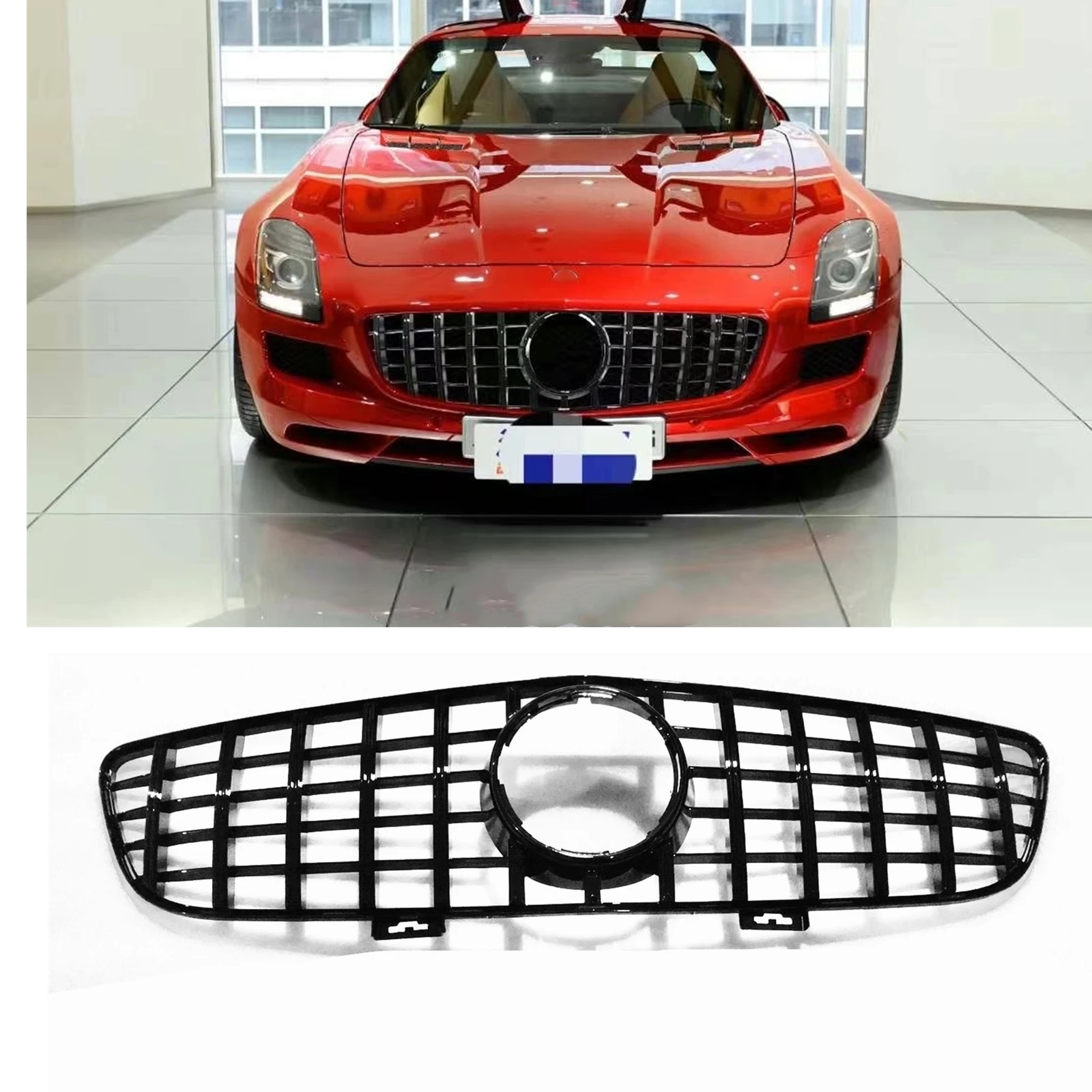 

Front Grille Racing Grills For Mercedes-Benz C197 SLS AMG 2010-2015 GT R Style Black/Silver Car Upper Bumper Hood Mesh Grid Kit