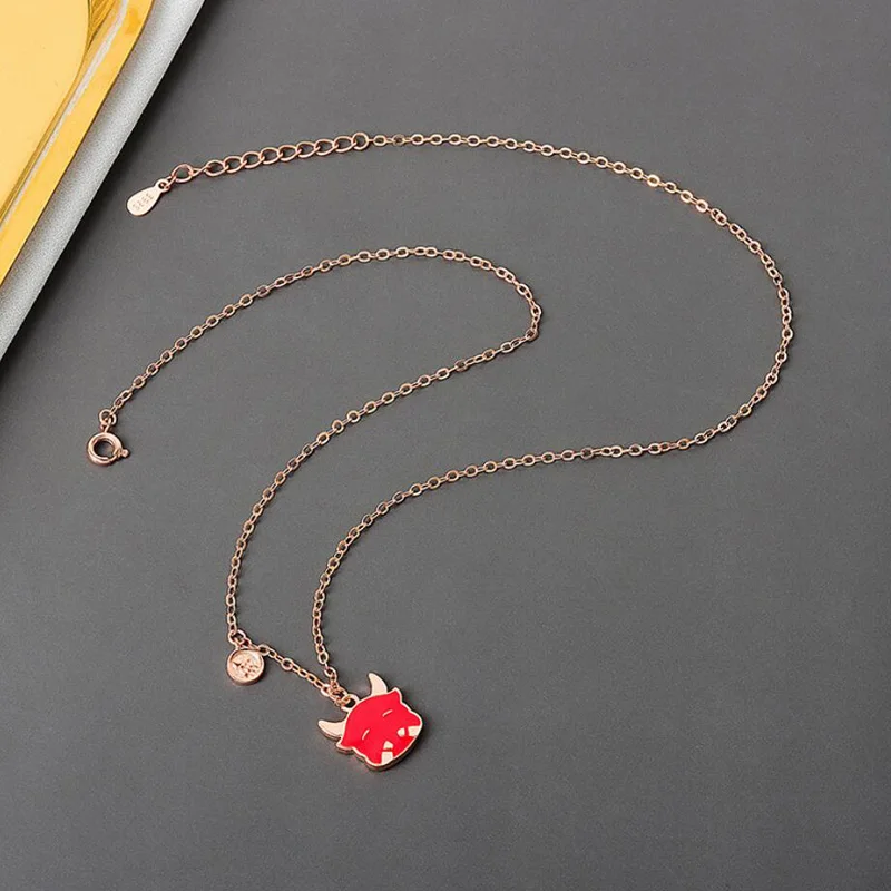 KOFSAC 925 Sterling Silver Necklaces For Women New Year Jewelry 2021 Cute Will Change Color Zodiac Cow Necklace Girl Party Gifts