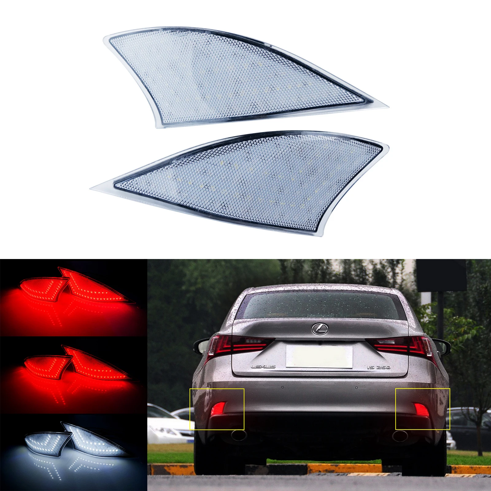 LED Bumper Reflector Rear Fog Tail Stop Brake Reverse Light Lamps 12V For Lexus IS 250 300h 350 XE30 F-Sport