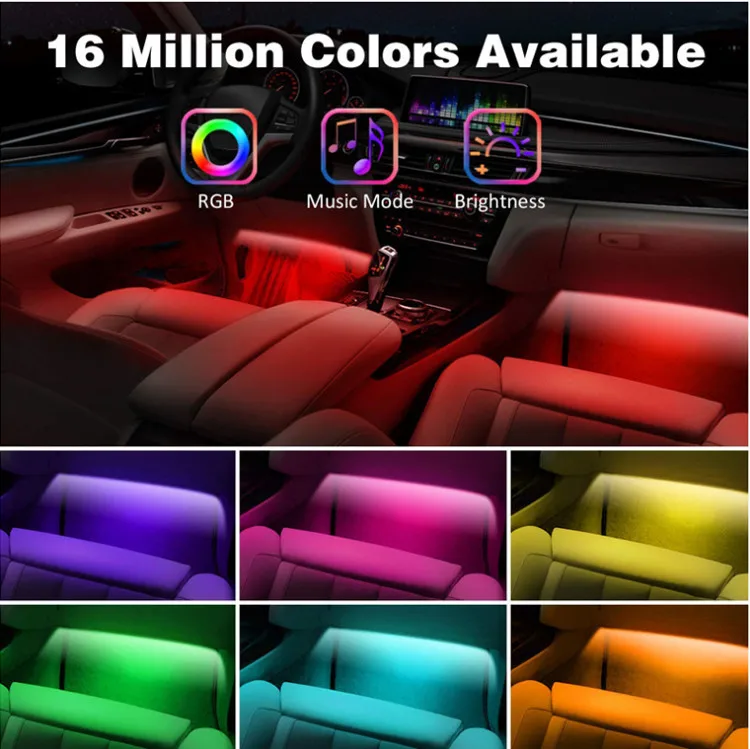 48PCS LED Car Foot Light Ambient Lamp Car Styling Decorative Atmosphere Lamps Car Interior Light With Remote USB Enclosure Lamp