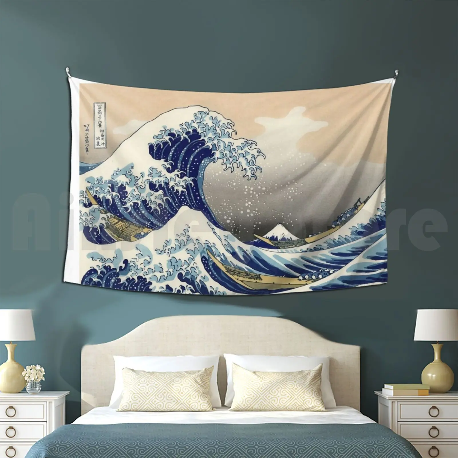 Hokusai's Big Aesthetic Wave Drawing Customized Tapestry