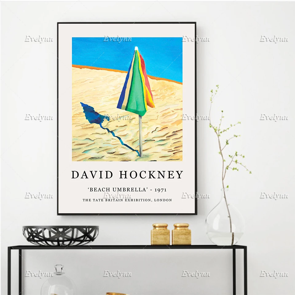 David Hockney Exhibition Poster - Beach Umbrella -Minimalism Wall Art Prints Home Decor Canvas Unique Gift Floating Frame