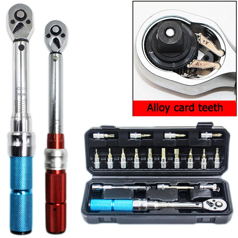 

1/4 3/8" 5-25Nm Adjustable Torque Wrench Bicycle Repair Tools Kit Ratchet Mechanical Torque Spanner Manual Wrench Suit