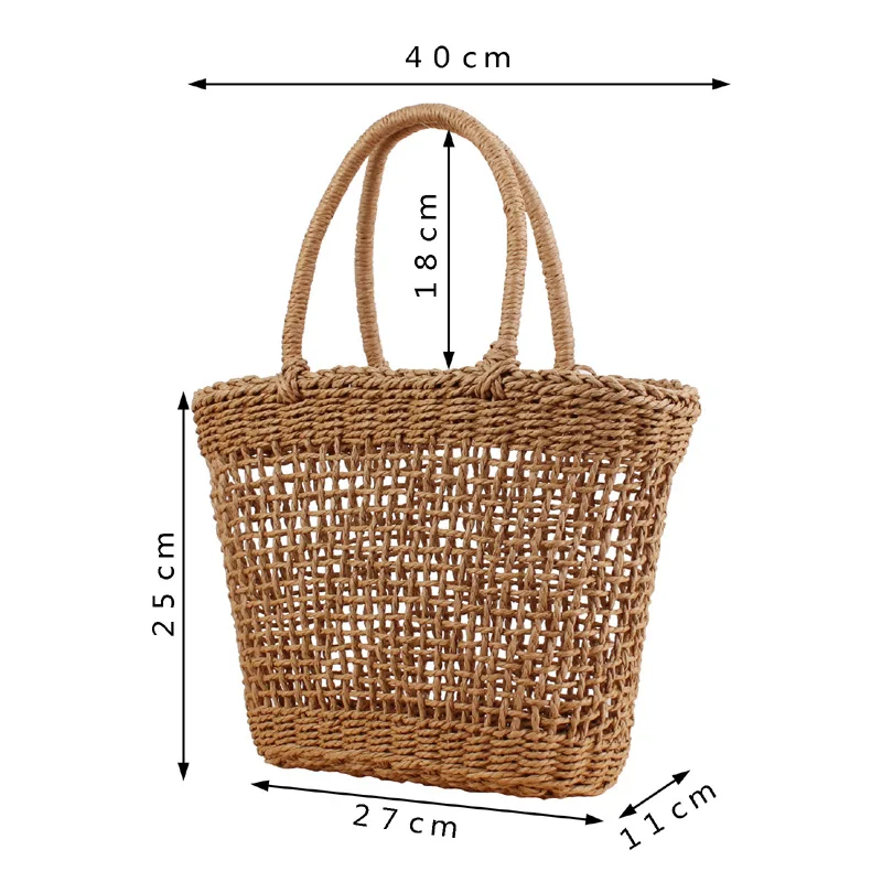 Handmade Women\'s Handbag Bohemian Hollow Straw Bag Summer Weaving Beach Bags Female Top-handle Tote Fashion Net Bag Mesh Basket