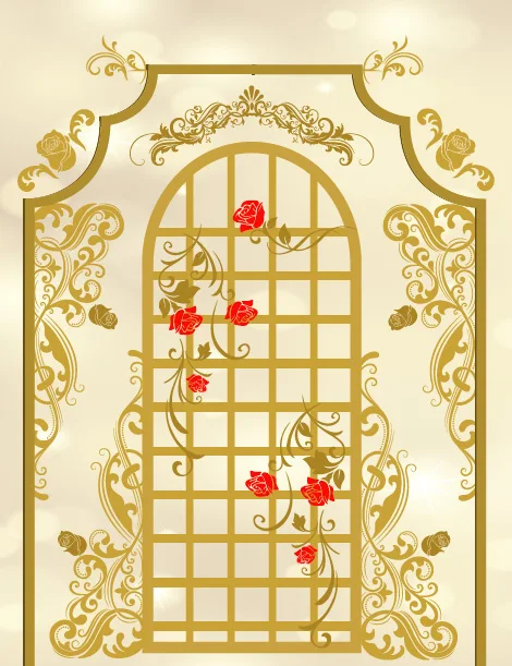 5x7FT Gold Frame Wall Red Rose Flowers Beauty Beast Custom Photo Studio Background Backdrop Vinyl 150cm x 220cm