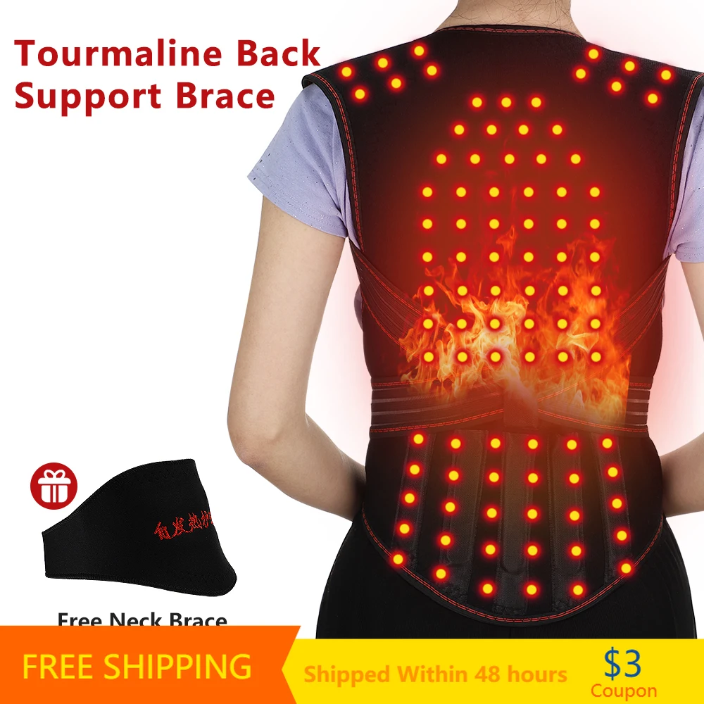 108pcs Magnetic Tourmaline Self-heating Brace Support Belt Back Pain Relief Spine Back Shoulder Lumbar Posture Corrector Therapy