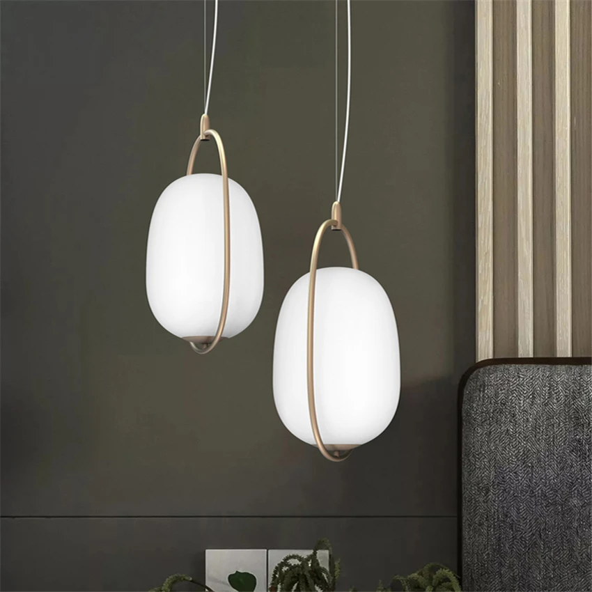 Nordic Danish Design Glass Ball Pendant Lights Restaurant Cafe Bar Table Bedroom Hanging Lamps Oval Mirror Headlights Fixtures