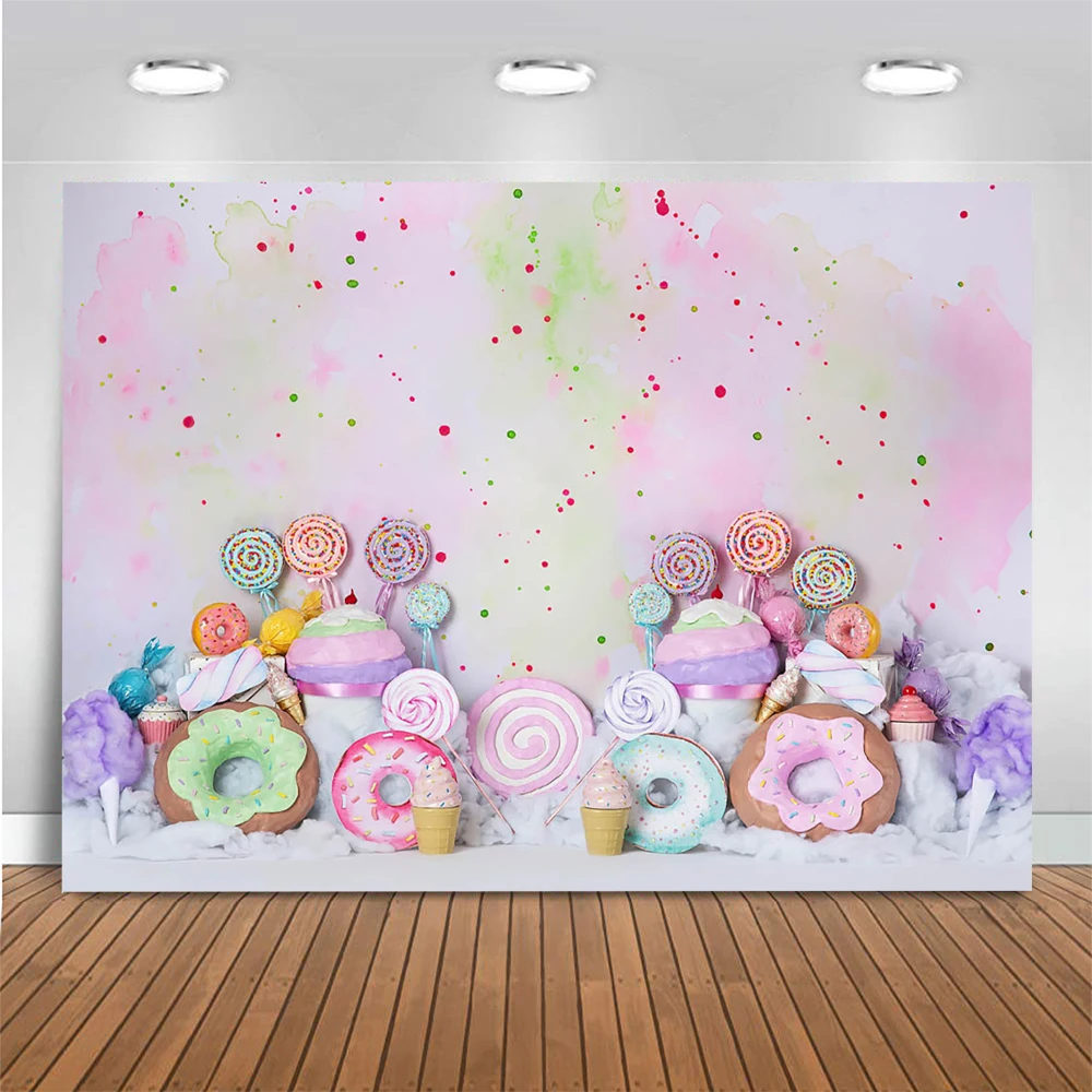 Candy Shop Donuts Photography Backdrop Kids Baby Cake Smah Birthday Girl Pink Background Lollipop Decor Children Photo Studio