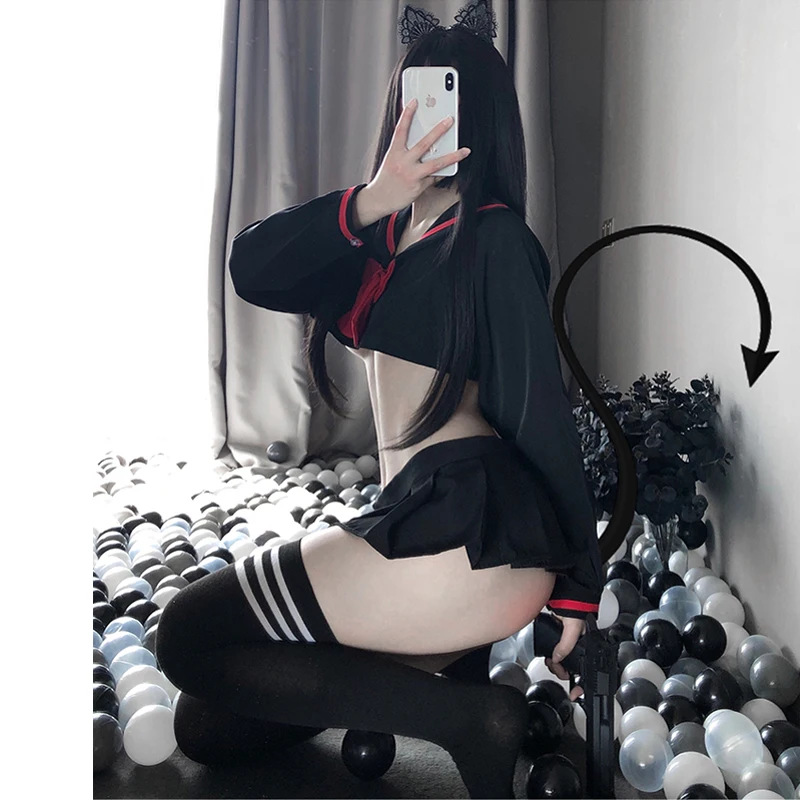 Sexy Lingerie Anime Cosplay Costume JK Uniform Kwaii Lolita Mini Top Skirt Erotic Roleplay Set Student Sailor with Red Bow