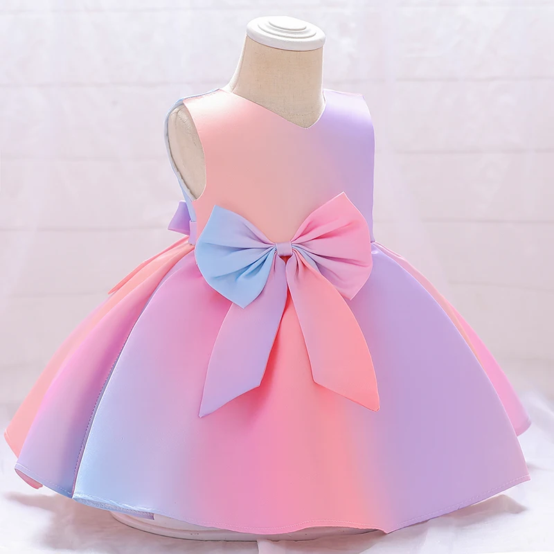 

Colorful Baby Flower Tutu Gown Wedding Party Bow Princess Girl Dress Inafnt Pink 1st Birthday Formal Gala Kids Clothes Vestidos