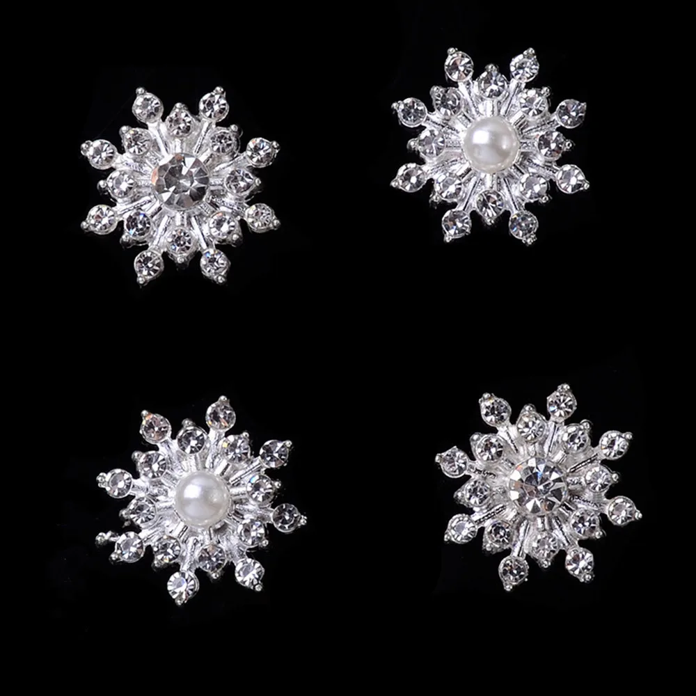 

Silver Snowflake Buttons 20pcs Flatback Rhinestones Snowflake Embellishments for women Wedding Hair Accessories Pearl Flowers