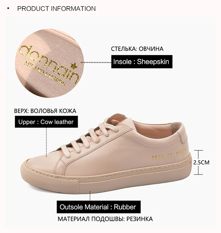 Donna-in Classic Genuine Leather Women White Flat Shoes Lace up Casual Sneakers Sheepskin Insole Autumn Female Shoes White Nude