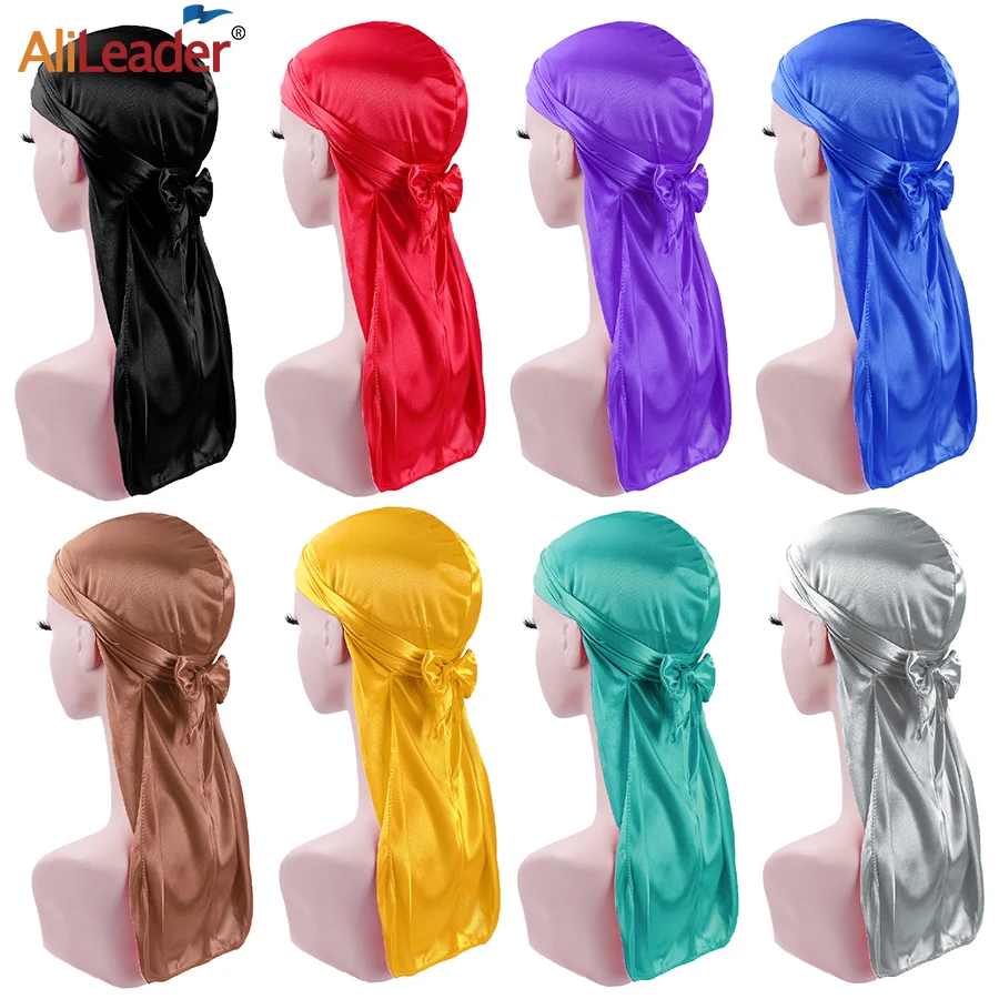 Fashion Silky Durags Turban Hat Unisex Silk Durag Headwear Bandans Headband Hair Accessories Breathable Bandana Hat Pirate Hat