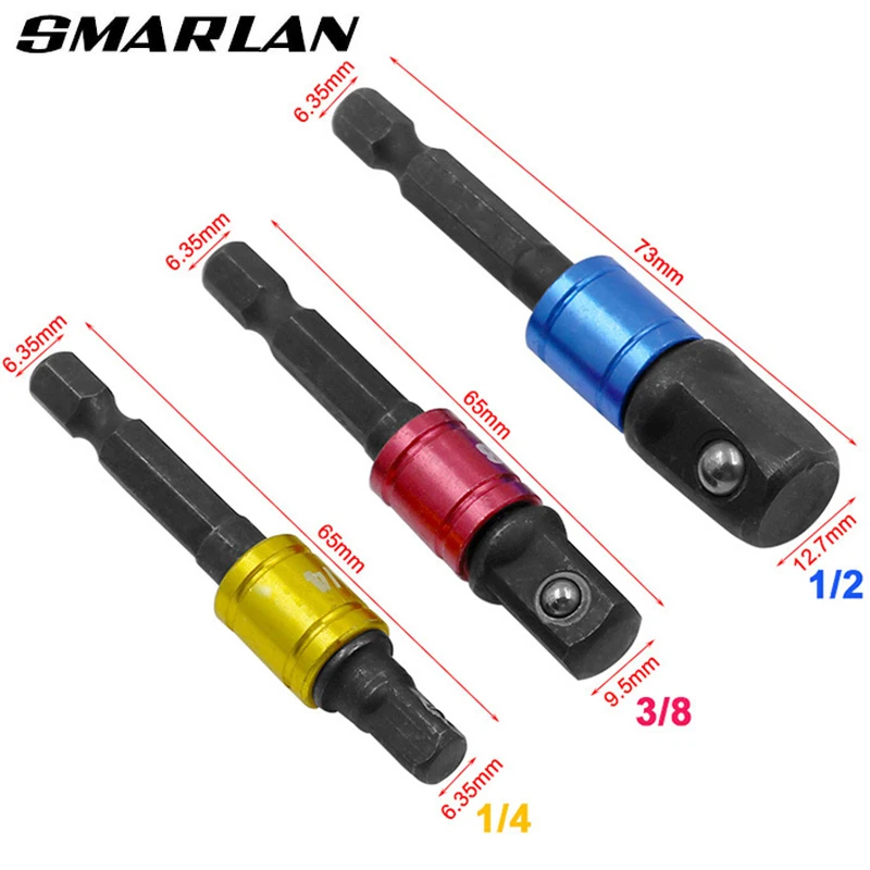 Shank Drill Socket Adapter for Impact Driver with Hex Shank to Square Socket Drill Bits Bar Extension Set 1/4\