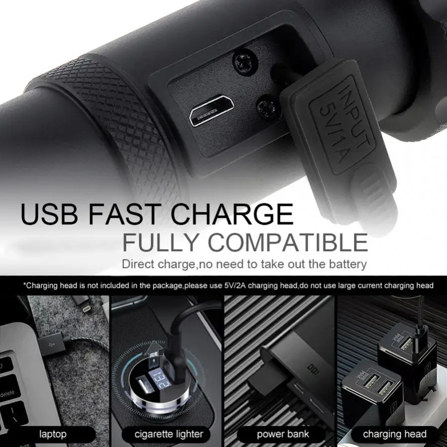 مقاوم للماء قوية P50 LED USB قابلة للشحن صغيرة في الهواء الطلق الصيد مصباح يدوي زوومابلي مقاوم للماء 5-وسائط