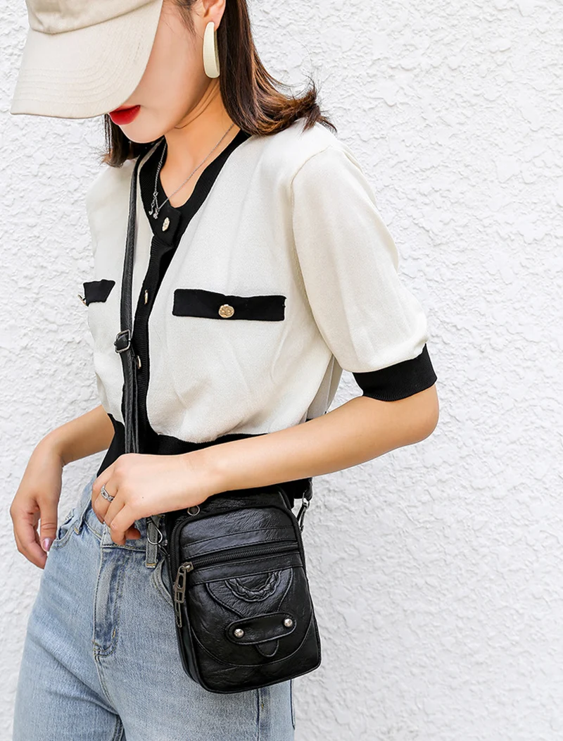 Vintage Pu Leder Umhängetaschen für Frauen kleine Cross body Telefon Geldbörse Handtasche Tasche weibliche Brieftaschen Tasche – Detail 10
