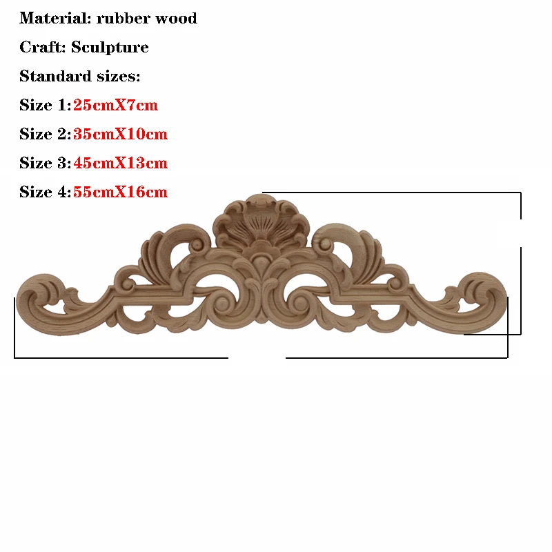 RUNBAZEF Onlay Wood Mouldings Wood Applique Decal Carved Unpainted Modern Long Large Leaves Flower Rubber Wood Corner Furniture