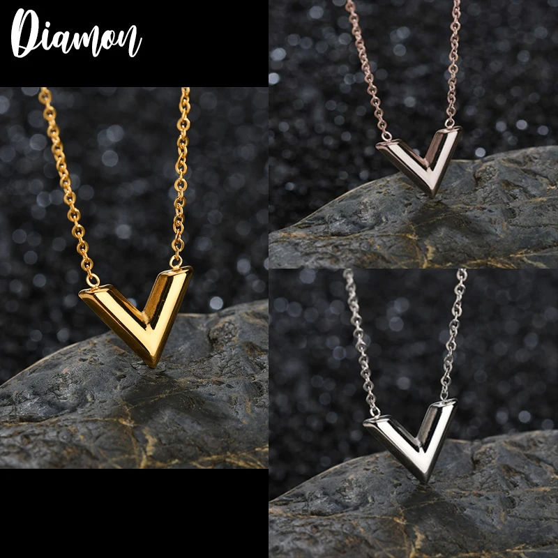 Diamon 2020 New Stainless Steel Simple V Necklace For Women Letter Pendant Necklace Ketting Friendship Gifts Female Jewelry