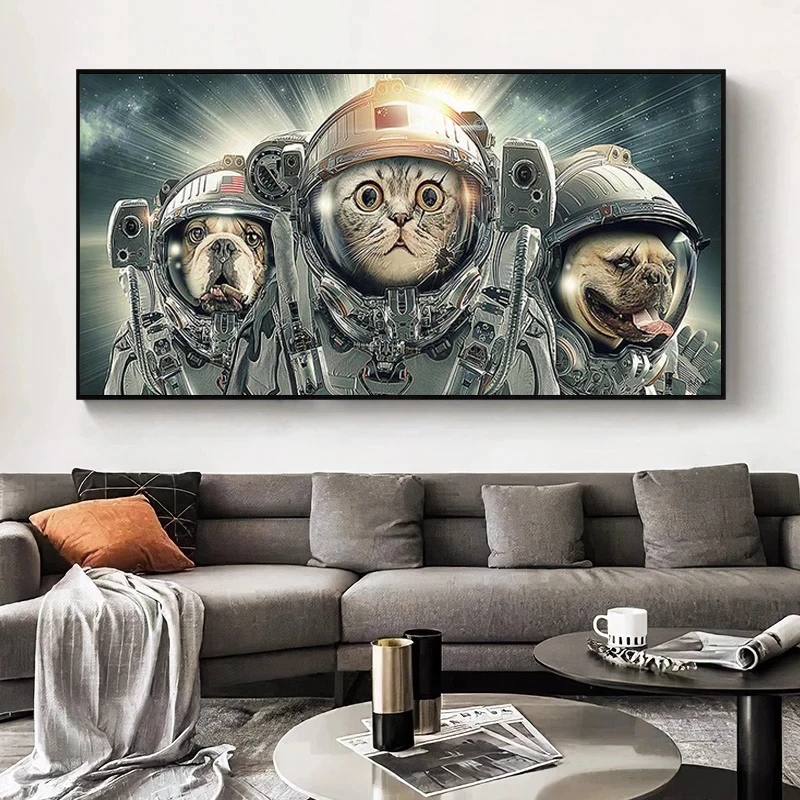 

Animal Astronauts In Space Canvas Painting Cat and Dog Decorative Pictures Creative Wall Posters and Prints Home Decor Cuadros