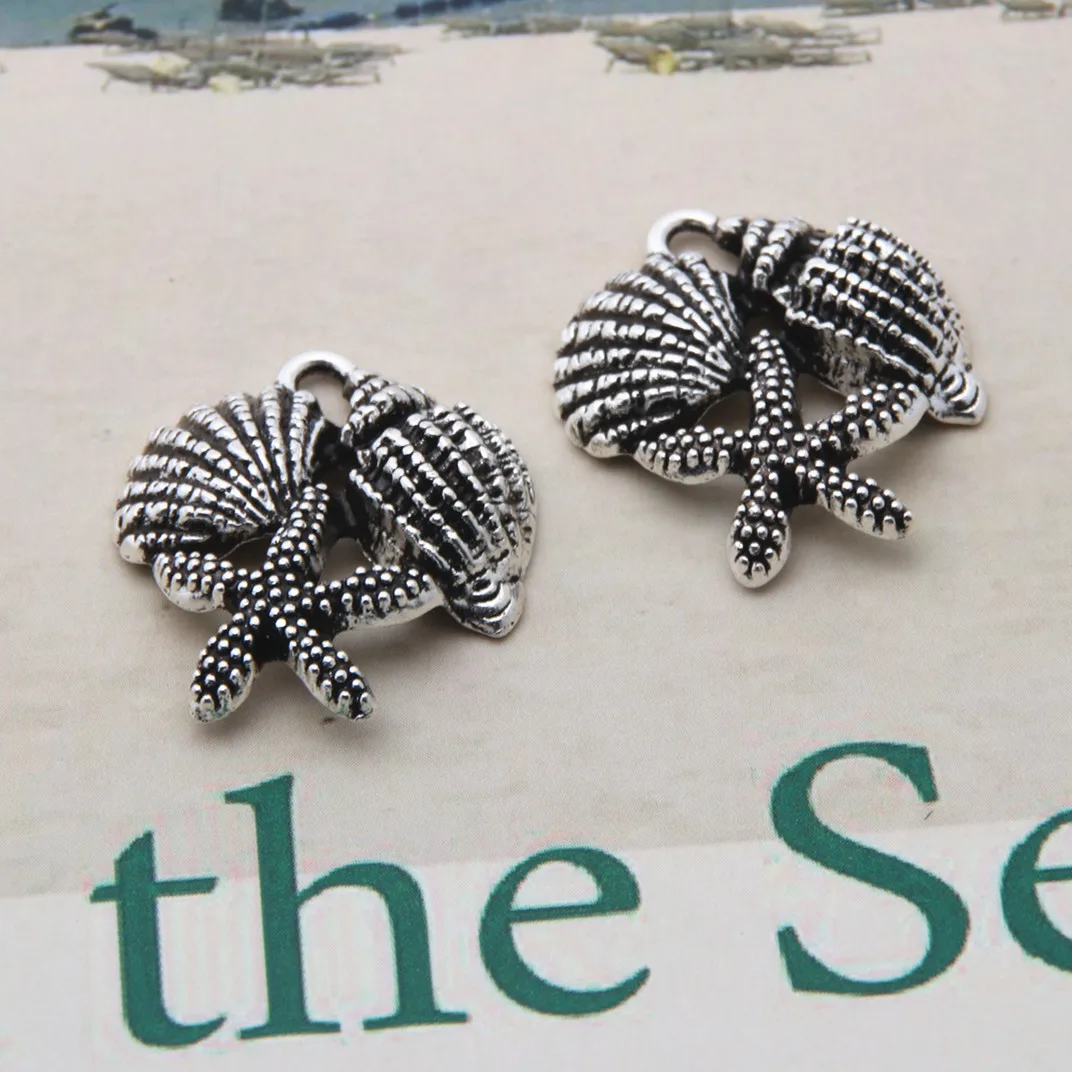 10pcs Charms Sea Shell Starfish Conch Connector Silver Color Pendant For Jewelry Making DIY Handmade Accessories