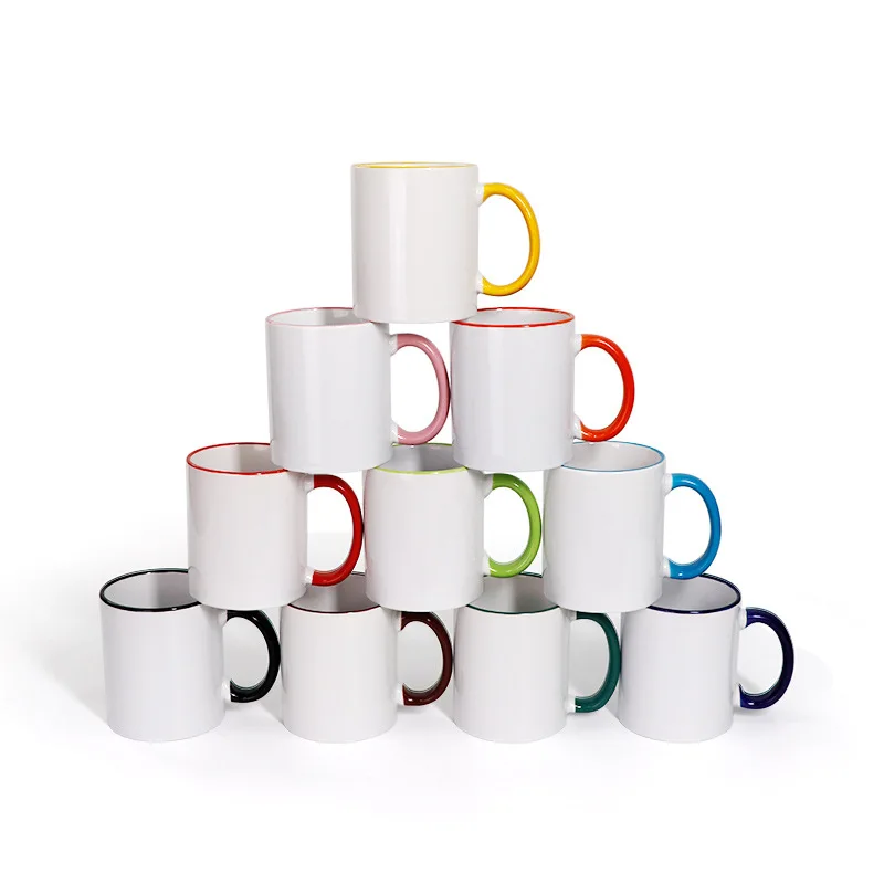 Sublimation Blank Ceramic Mug Color Heart Round Handle Cups Creative Coffee Mug Gift For DIY  Customize Logo Image