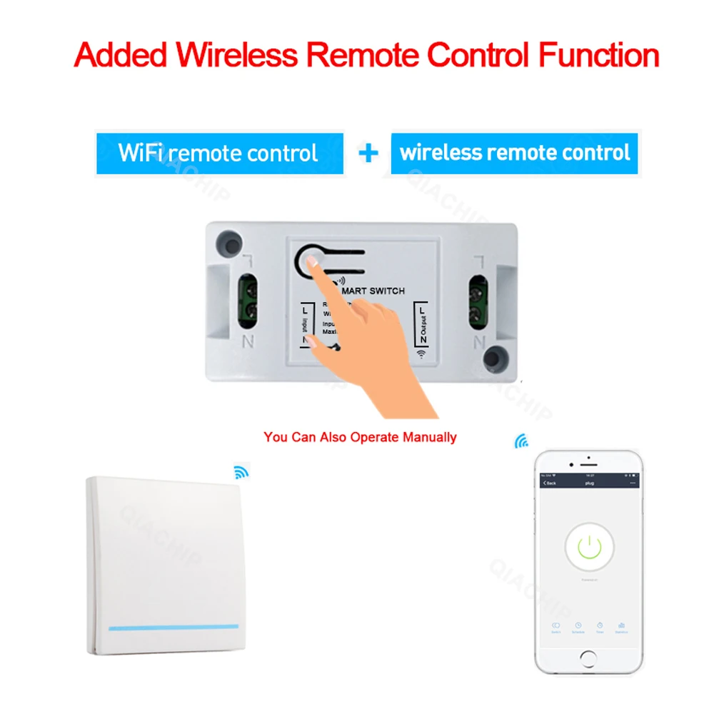 QIACHIP 433Mhz RF Wifi Switch Tuya App Wireless Remote Control Switch Wall Panel 433.92MHz Transmitter For Smart Home DIY