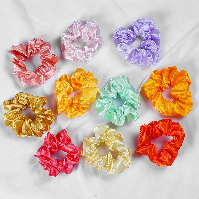 10Pcs/Lot Satin Elastic Hair Bands Colorful Silk Scrunchies Cute Rings Ropes Ties Fashion Ponytail Holder Women Hair Accessories