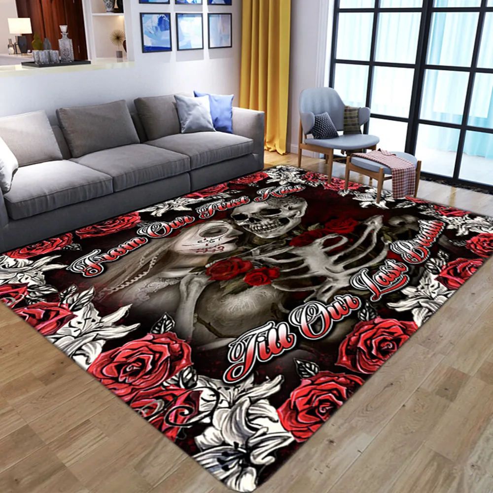 3D horrible skull pattern carpets living room flower Halloween party home decoration soft non-slip large rugs bedroom tatami mat