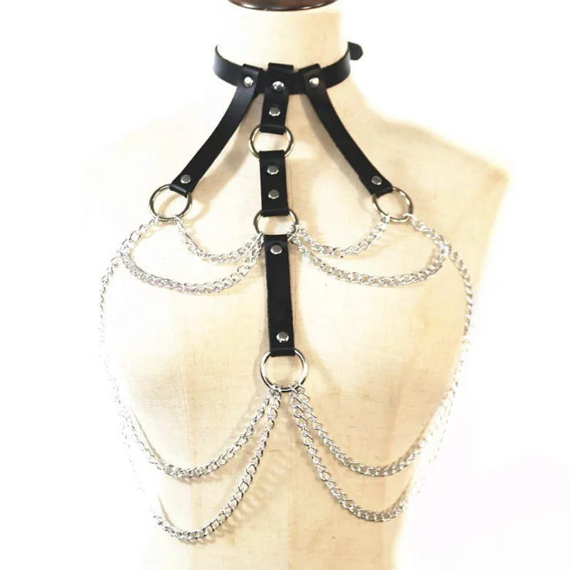 

Fashion Sexy Chain Harness Leather Belts Women Bra Chest Straps Lingerie Gothic Adjust Top Bondage Body Harness Belt Chain Punk