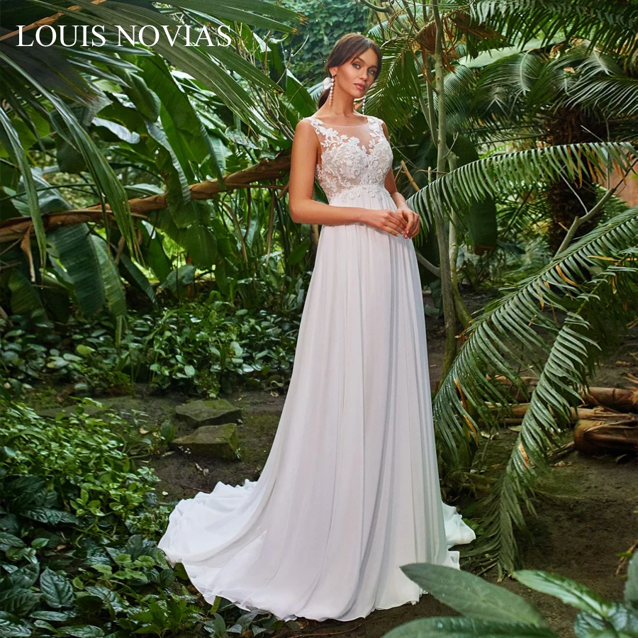 

Louis Novias Sleeveless Sexy New Design Hot Sale Soft Satin Lace Embroidered Button Applique Dress Wedding party dress