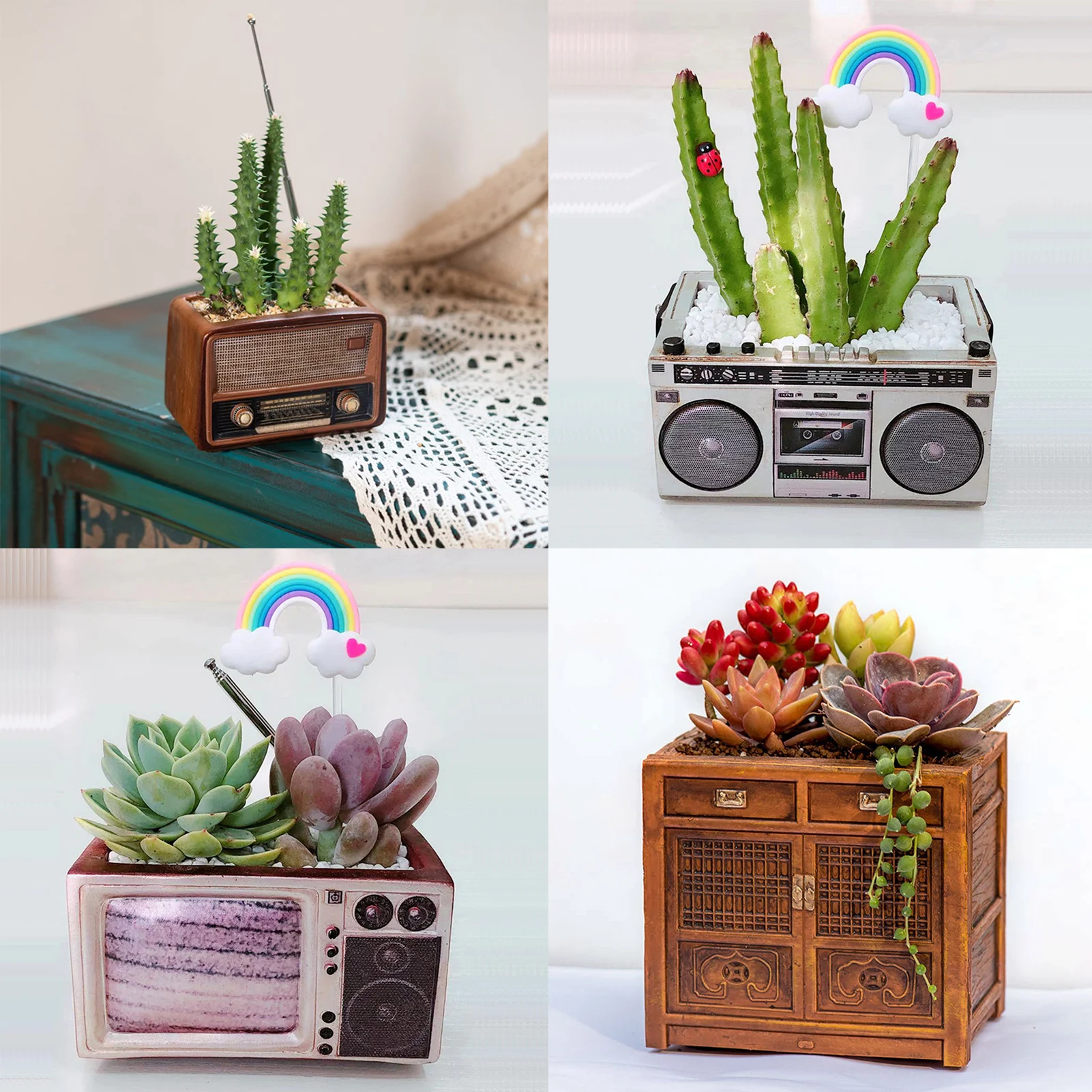 1PCS Retro Radio Flower Pot Television Recorder Walkman Shape Ornaments Succulent Flower Pots For Home Garden Balcony Decoration