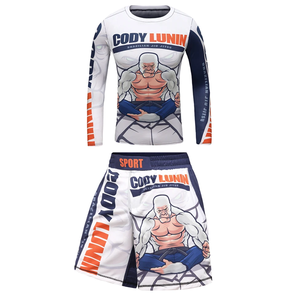 Kid Jiu jitsu T-shirt + spodnie zestawy chłopięce szorty MMA Bjj Rashguard dla dzieci Gym Kickboxing koszulki dzieci Sport Fitness dresy