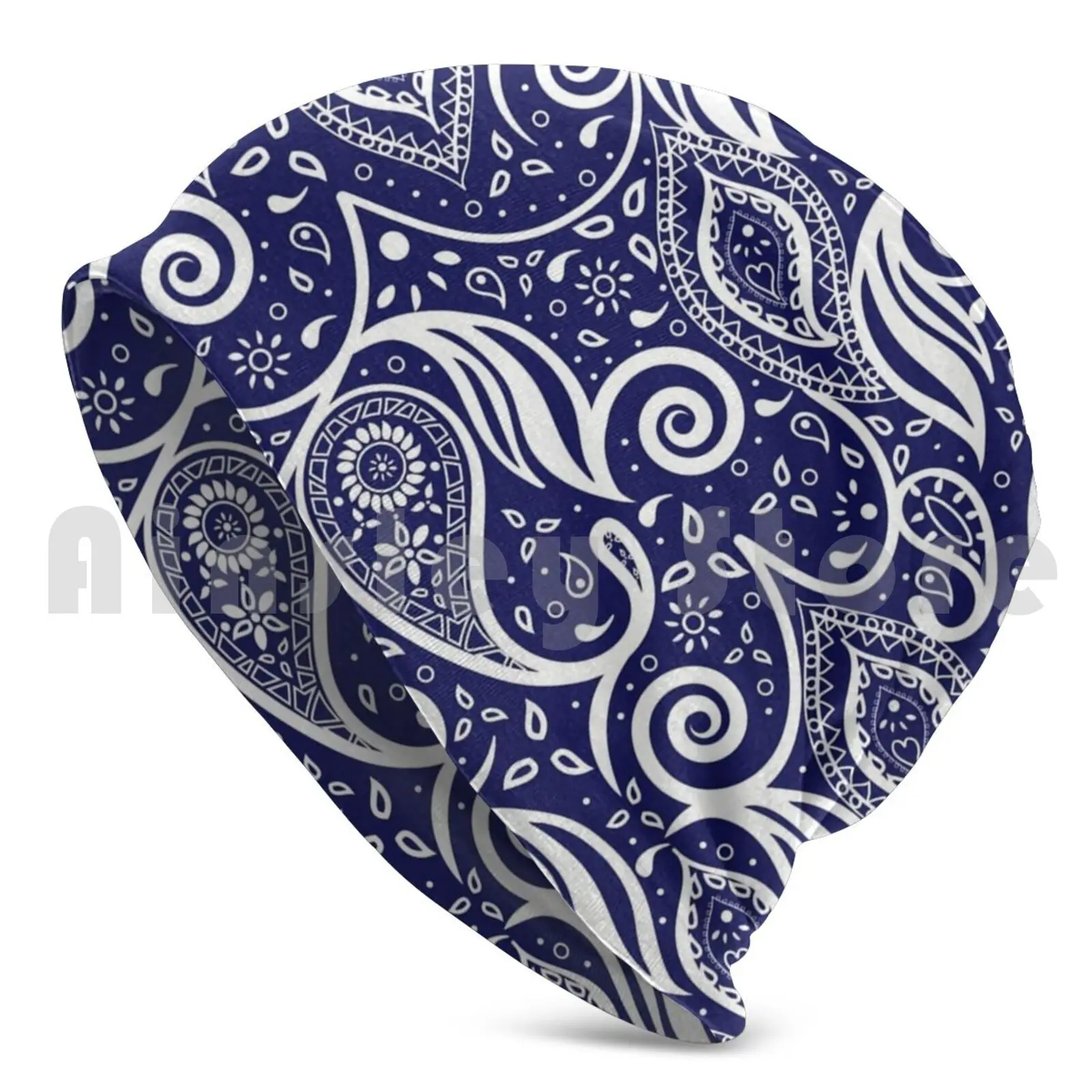 Paisley Bohemian Breeze Art-White And Blue Hat 1612 Hat Blue And White Paisley Pattern