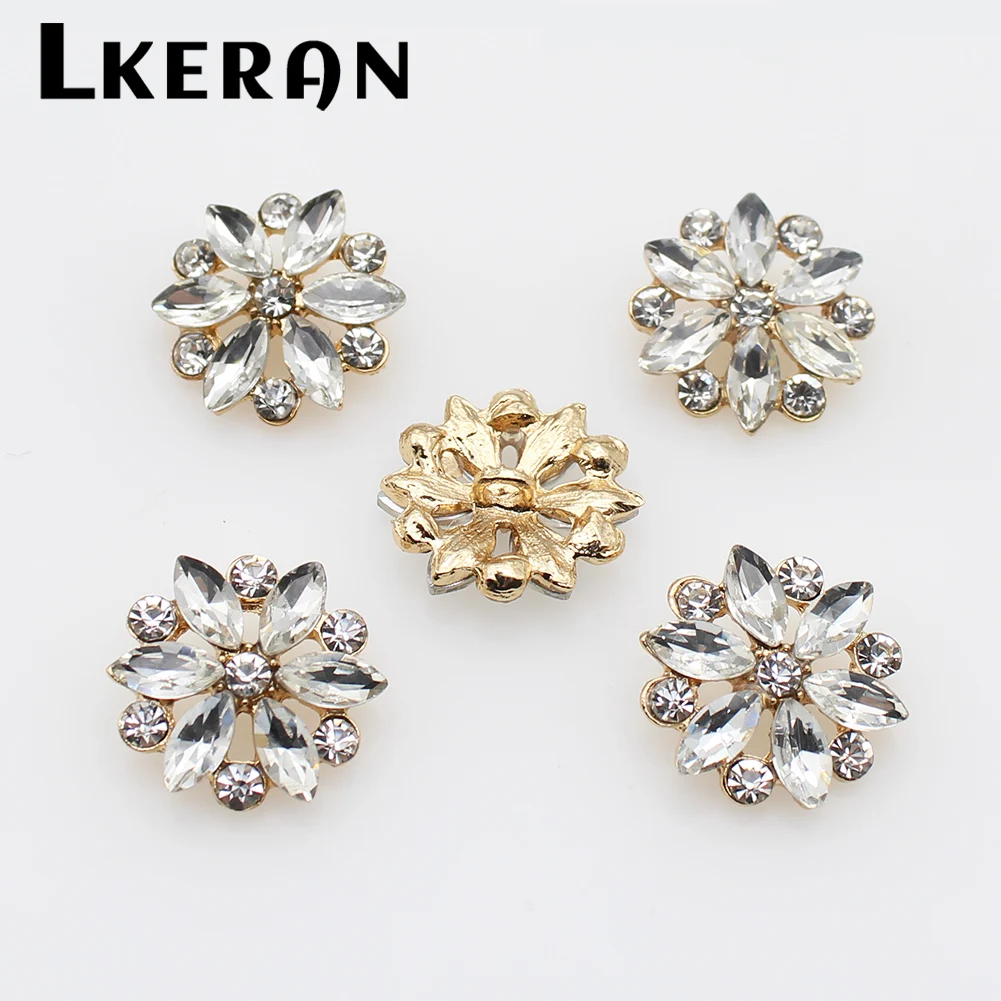 LKERAN 10Pcs 21mm Mini Flower Metal Shank Diy & Crafts Clothing Rhinestones Buttons For Needlework Sewing Accessories