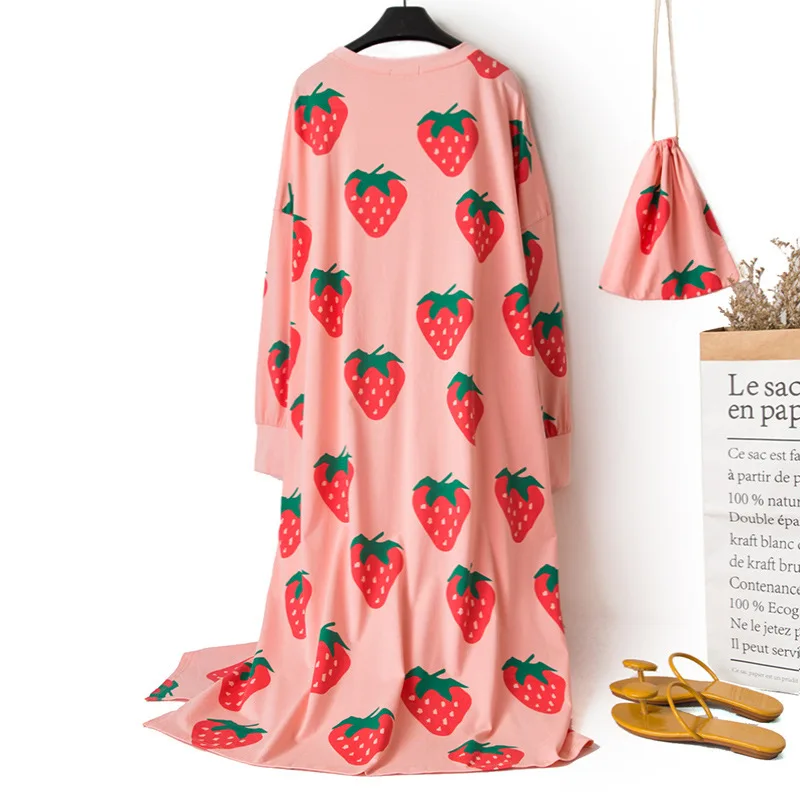 

Women New Arrival Robe Nightdress Cotton sleepwearStrawberry Carrot Pattern Pajamas Fashion Bath Robe Lovely Loose Home Clothing