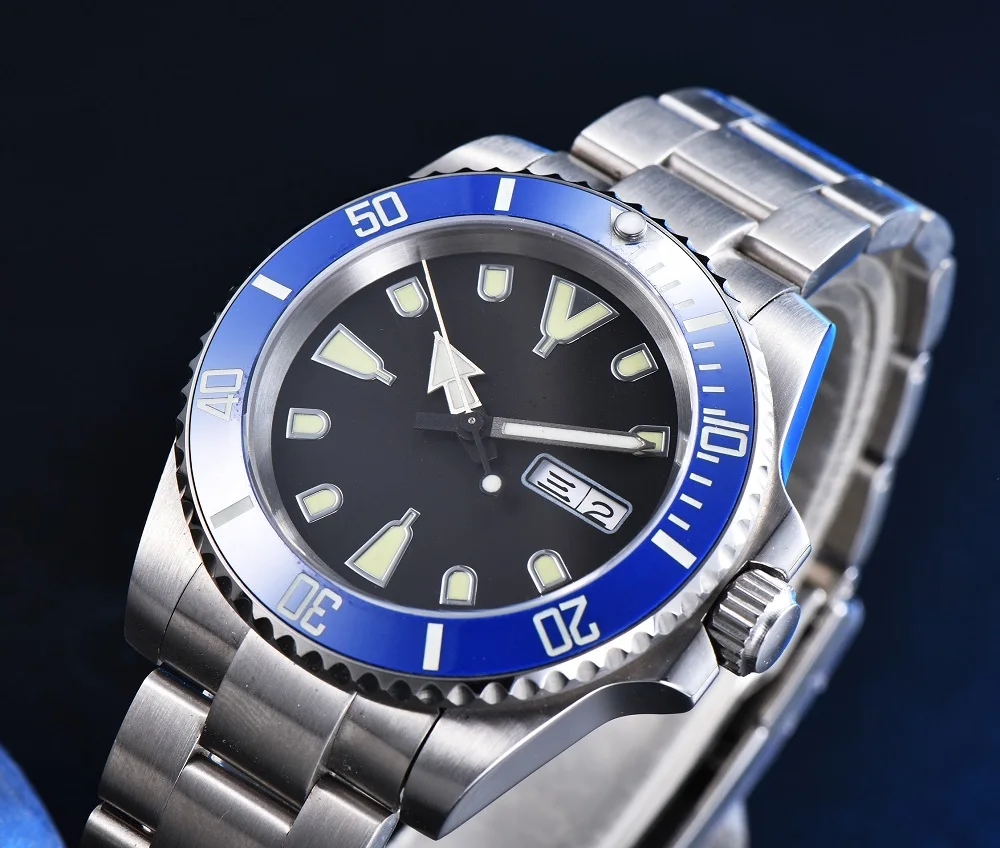 NH36A Movemen Black Surface Men's Automatic Mechanical Watch Stainless Steel Case Blue Ceramic Rin  545t