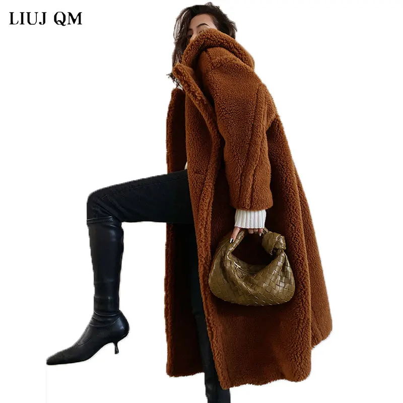 Long Teddy Bear Coat Women Winter Parkas Warm Oversized Jacket Hooded Chunky Outerwear Overcoat Female Faux Lambswool Fur Coats