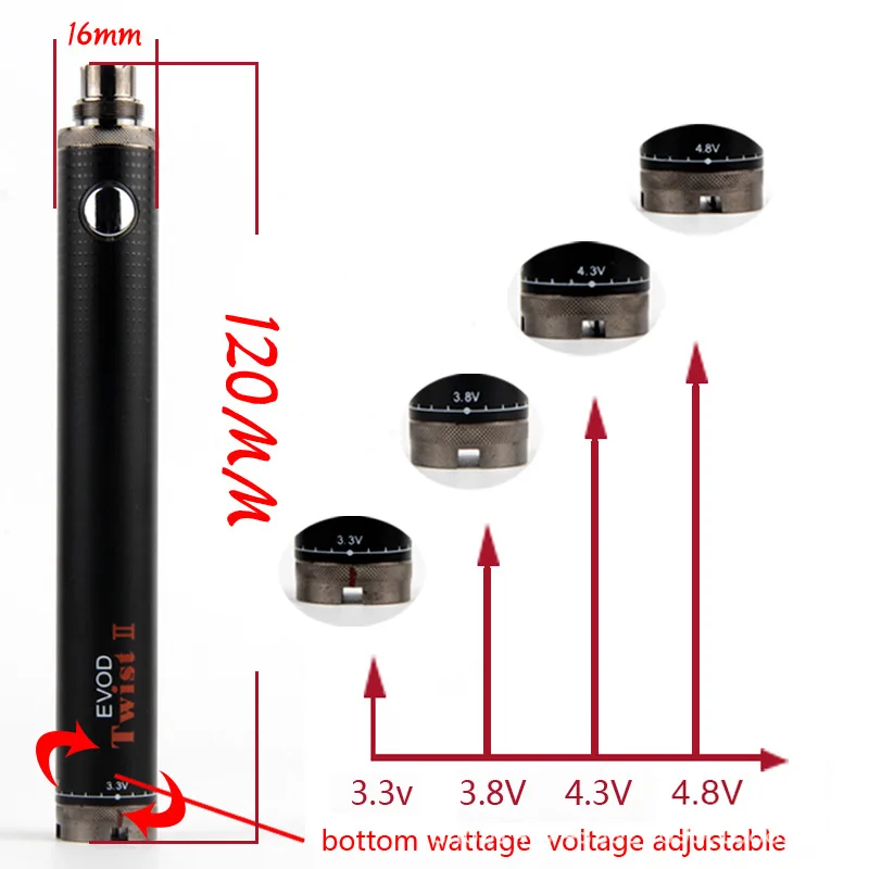 Elektroniczny papieros EVOD Twist II bateria 1600mAh eGo gwint bateria do waporyzatora do 510 CE4 MT3 H2 Atomizer zbiornik E Pen Starter Kit