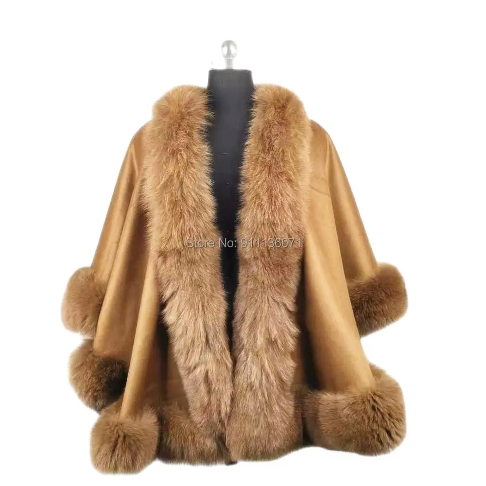 

Adult Size Cashmere Cape With 14cm Thick Fluffy Fox Fur Trim