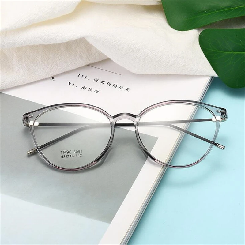 Transparent Gray Oval Nearsighted Glasses Ultralight TR90 Steel Wire Leg Prescription Eyeglasses Diopter 0 -0.5 -1.0 To -6.0