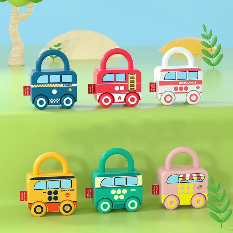 Bambini Montessori giocattoli matematici blocchi di apprendimento con chiavi numeri abbinamento e conteggio Baby Early Educational Bus giochi in età prescolare