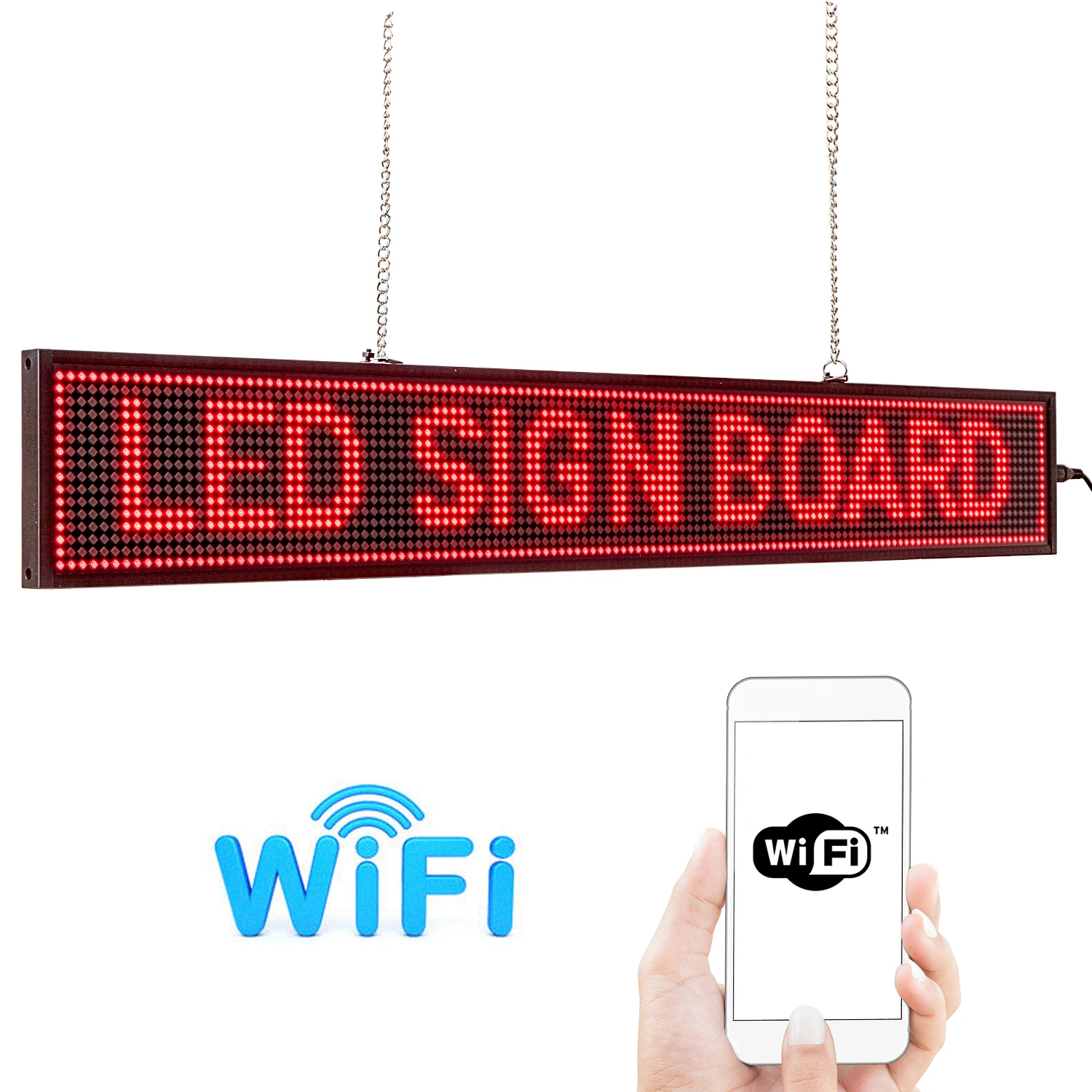 P5 LED Sign Scrolling Message Board Smartphone Programmable for Business Storefront Bar Red Text 16128