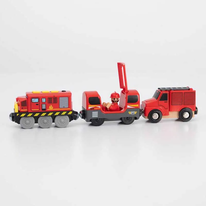 New Fire Truck Magnetic Train Car Ambulance Police Car Fire Truck Helicopter Compatible Brio Wood Track Children\'s Toys