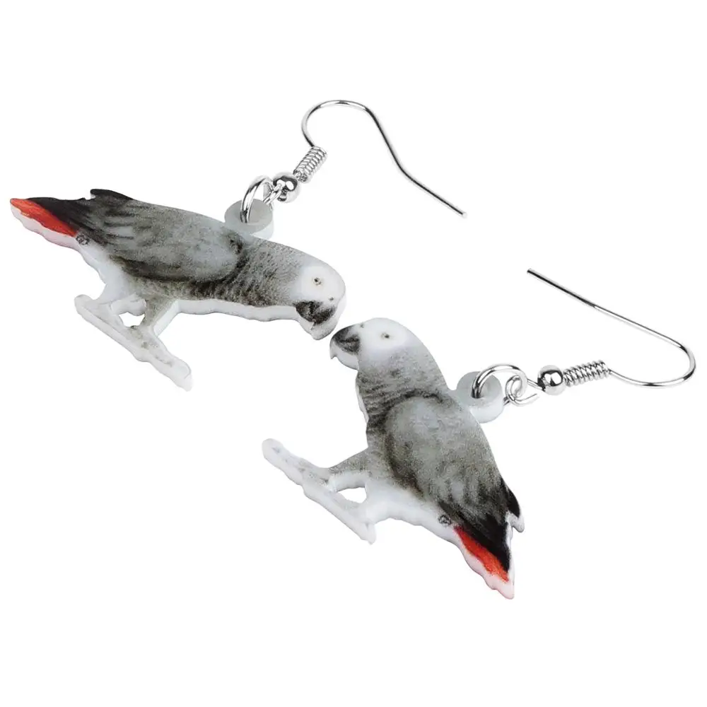 Newei Acrylic Gray Parrot Earrings Print Lightweight Bird Animal Dangle Drop Jewelry For Women Girl Kid Classic Gift Decoration