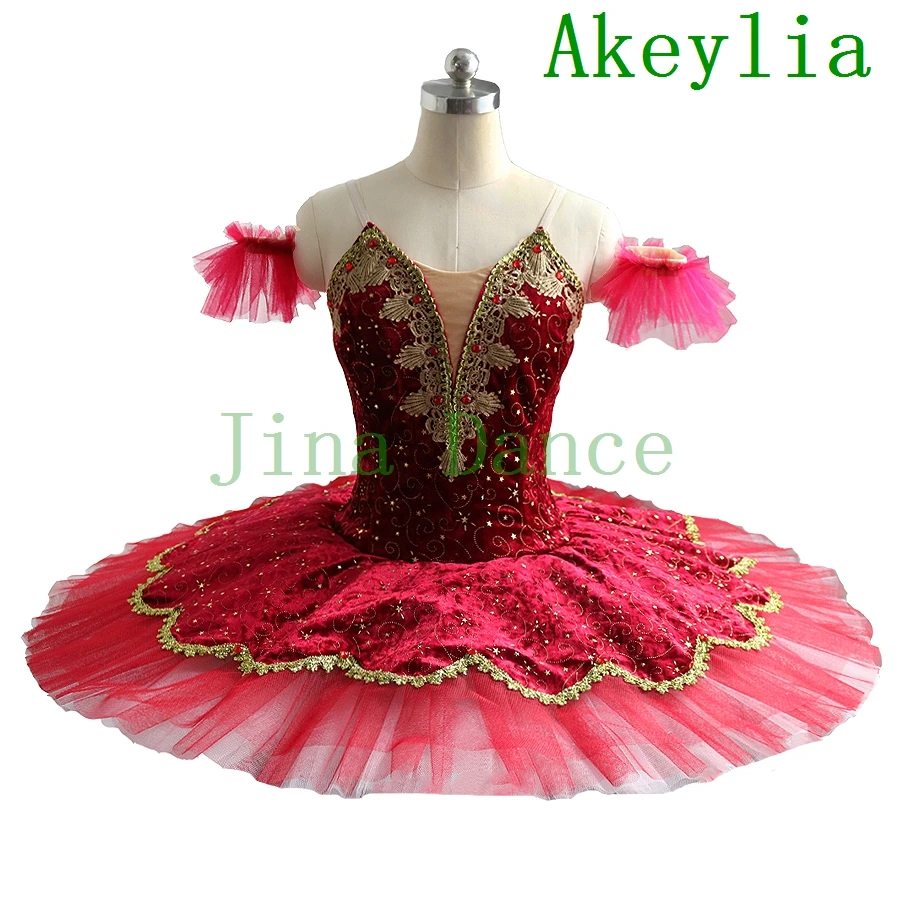 

Women Burgundy Classical Ballet Tutus Velvet Red Adult Profesional Ballet Tutu Costume Ballet Pancake Platter Performance Dress