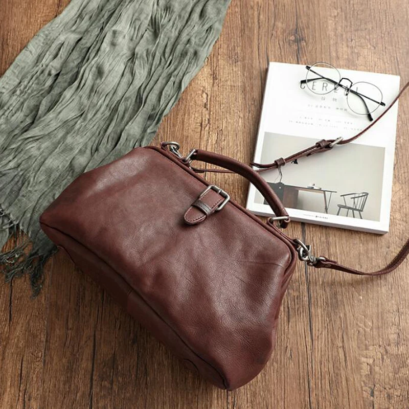 Original Genuine Leather Doctor Handbag 100% Cowhide Women Big Shoulder Bags High Quality Vintage Manual Paint Crossbody Bags