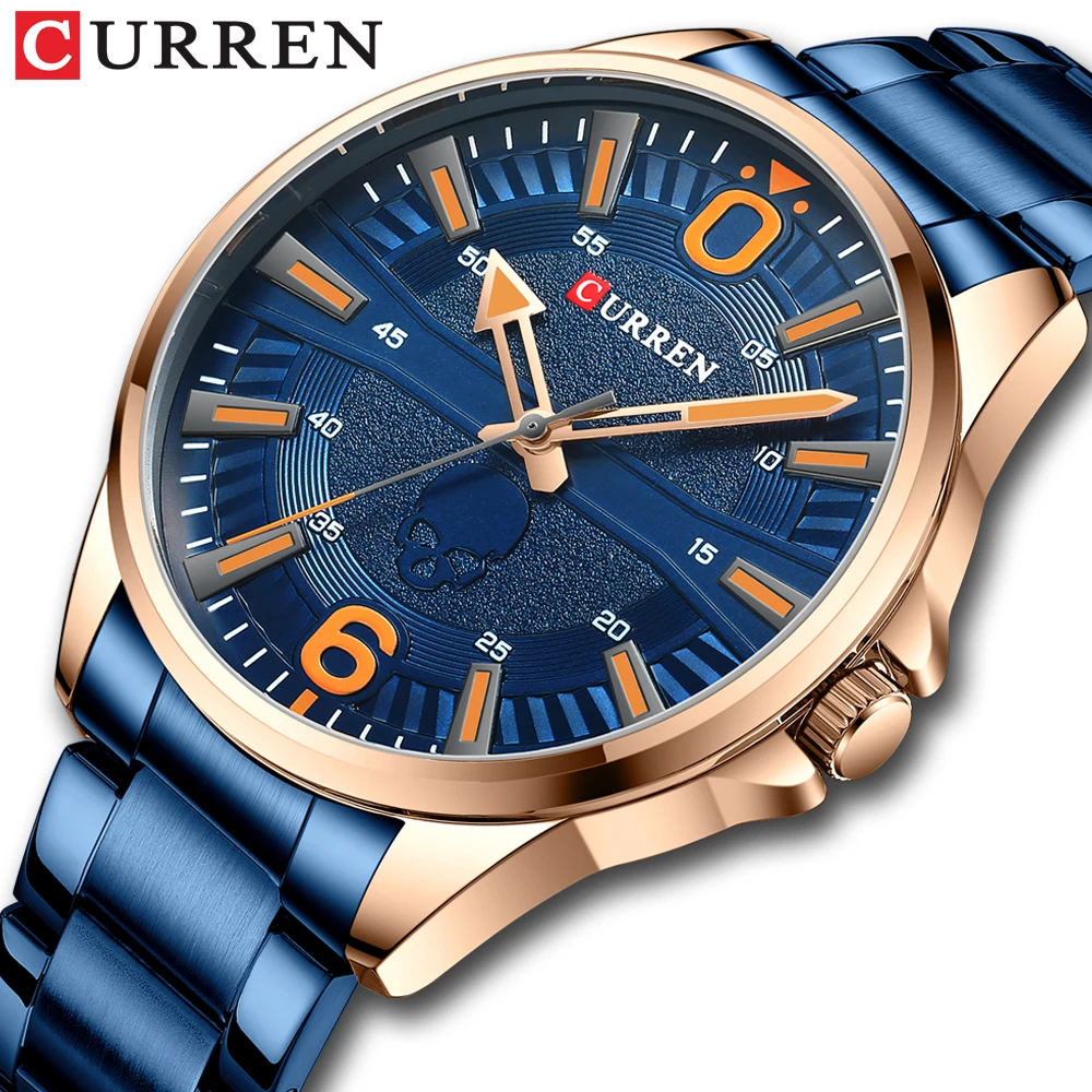 

2021 Men luxury Business Military Quartz Watch Blue Stainless Steel Band Men Watches Waterproof male clock Relogio direct