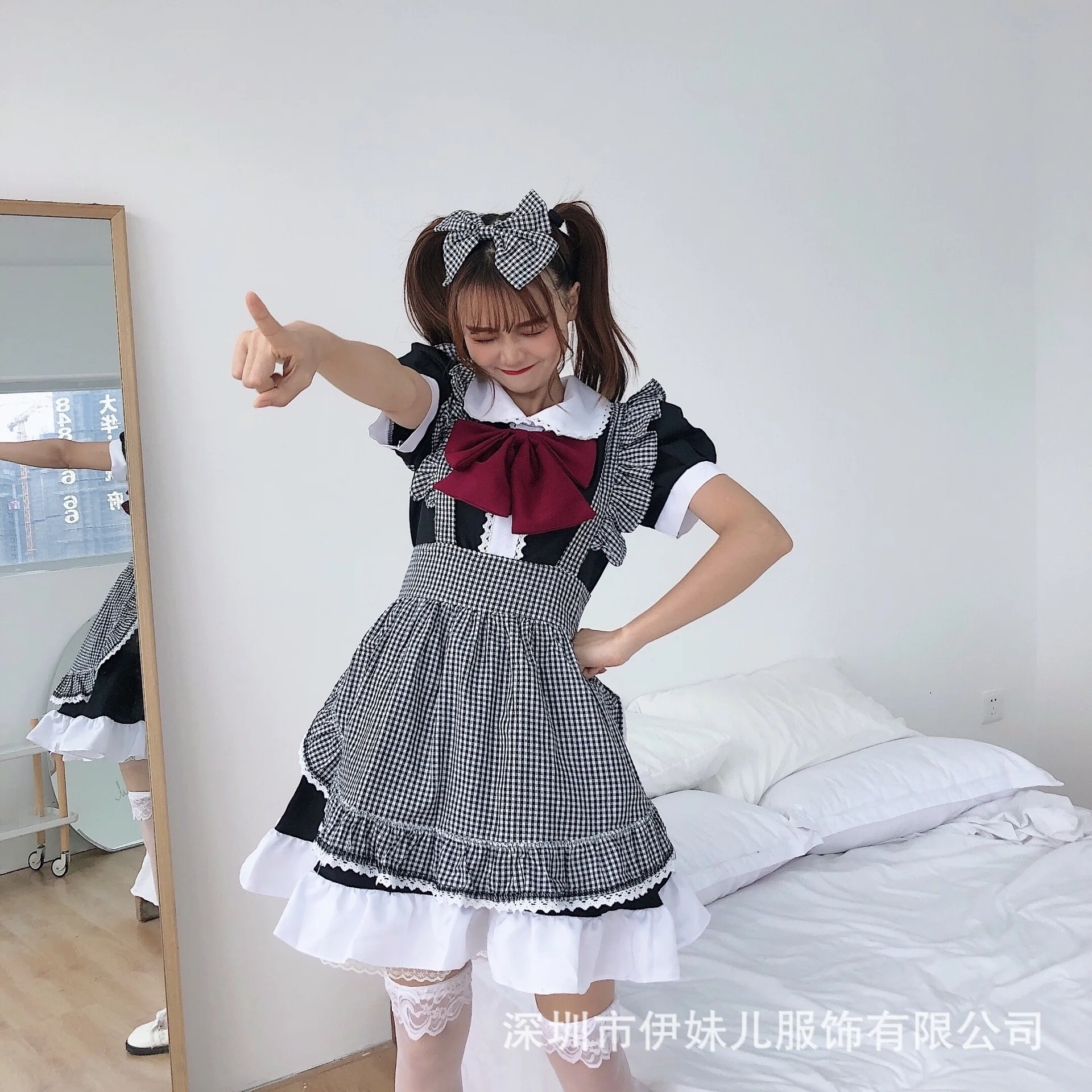 Mùa Hè Mềm Bé Gái Búp Bê Thắt Nơ Cổ Vòng Eo Thon Gọn Kẻ Sọc Đầm Công Chúa Ren Kawaii Lolita Đầm Gothic Bông Tai Kẹp Đậm