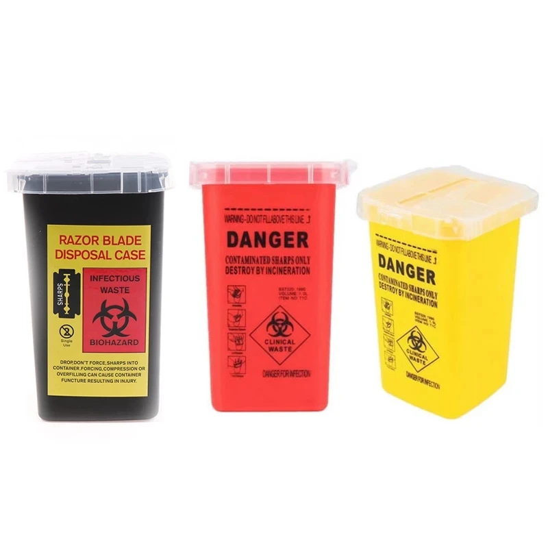 1 Pcs Tattoo Medical Plastic Sharps Container Biohazard Needle Disposal 1L Size Waste Box For Tattooing Artists